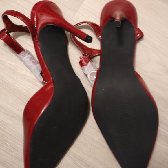 PrettyLittleThing Cherry Red Burgundy Patent Ankle Strap High Heeled Courts - Picture 6 of 8